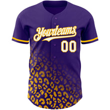 Load image into Gallery viewer, Custom Purple White-Gold 3D Pattern Design Leopard Print Fade Fashion Authentic Baseball Jersey
