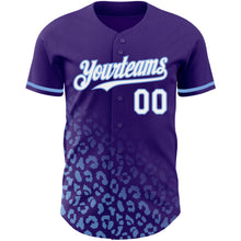 Load image into Gallery viewer, Custom Purple White-Light Blue 3D Pattern Design Leopard Print Fade Fashion Authentic Baseball Jersey