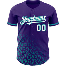 Load image into Gallery viewer, Custom Purple White-Teal 3D Pattern Design Leopard Print Fade Fashion Authentic Baseball Jersey