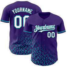 Load image into Gallery viewer, Custom Purple White-Teal 3D Pattern Design Leopard Print Fade Fashion Authentic Baseball Jersey
