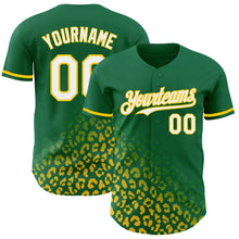 Load image into Gallery viewer, Custom Kelly Green White-Yellow 3D Pattern Design Leopard Print Fade Fashion Authentic Baseball Jersey