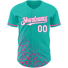 Load image into Gallery viewer, Custom Teal White-Pink 3D Pattern Design Leopard Print Fade Fashion Authentic Baseball Jersey