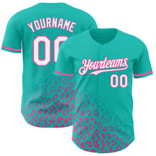 Load image into Gallery viewer, Custom Teal White-Pink 3D Pattern Design Leopard Print Fade Fashion Authentic Baseball Jersey