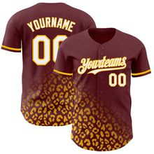 Load image into Gallery viewer, Custom Burgundy White-Gold 3D Pattern Design Leopard Print Fade Fashion Authentic Baseball Jersey