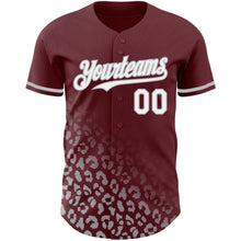 Load image into Gallery viewer, Custom Burgundy White-Gray 3D Pattern Design Leopard Print Fade Fashion Authentic Baseball Jersey