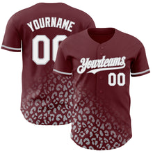 Load image into Gallery viewer, Custom Burgundy White-Gray 3D Pattern Design Leopard Print Fade Fashion Authentic Baseball Jersey