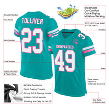 Load image into Gallery viewer, Custom Aqua White-Pink Mesh Authentic Football Jersey