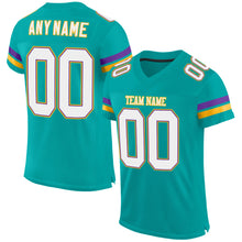 Load image into Gallery viewer, Custom Aqua White-Purple Mesh Authentic Football Jersey