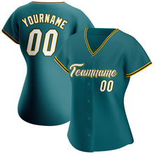 Load image into Gallery viewer, Custom Teal White-Gold Authentic Baseball Jersey