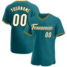 Load image into Gallery viewer, Custom Teal White-Gold Authentic Baseball Jersey