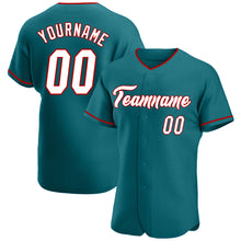 Load image into Gallery viewer, Custom Teal White-Red Authentic Baseball Jersey