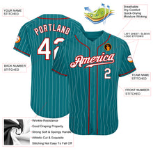 Load image into Gallery viewer, Custom Teal White Pinstripe White-Red Authentic Baseball Jersey