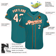 Load image into Gallery viewer, Custom Teal Orange Pinstripe White-Orange Authentic Baseball Jersey
