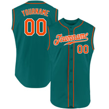 Load image into Gallery viewer, Custom Aqua Orange-White Authentic Sleeveless Baseball Jersey