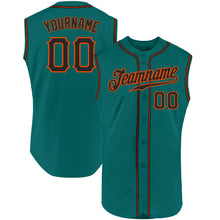 Load image into Gallery viewer, Custom Aqua Black-Orange Authentic Sleeveless Baseball Jersey