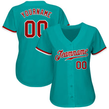 Load image into Gallery viewer, Custom Aqua Red-White Authentic Baseball Jersey