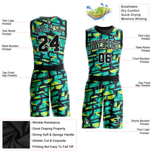 Load image into Gallery viewer, Custom Aqua Black-Neon Green Round Neck Sublimation Basketball Suit Jersey