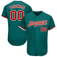 Load image into Gallery viewer, Custom Teal Red-White Authentic Baseball Jersey