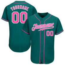 Load image into Gallery viewer, Custom Teal Pink-White Authentic Baseball Jersey