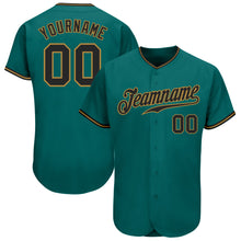 Load image into Gallery viewer, Custom Teal Black-Old Gold Authentic Baseball Jersey