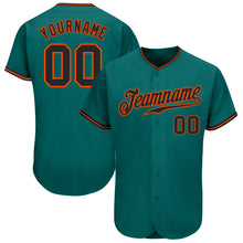 Load image into Gallery viewer, Custom Teal Black-Orange Authentic Baseball Jersey