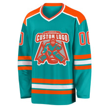 Load image into Gallery viewer, Custom Aqua Orange-White Hockey Jersey