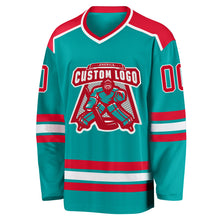 Load image into Gallery viewer, Custom Aqua Red-White Hockey Jersey