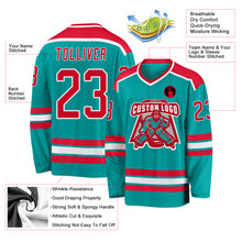 Load image into Gallery viewer, Custom Aqua Red-White Hockey Jersey