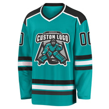 Load image into Gallery viewer, Custom Aqua Black-White Hockey Jersey