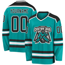 Load image into Gallery viewer, Custom Aqua Black-White Hockey Jersey