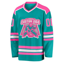 Load image into Gallery viewer, Custom Aqua Pink-White Hockey Jersey