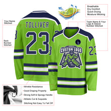 Load image into Gallery viewer, Custom Neon Green Navy-White Hockey Jersey