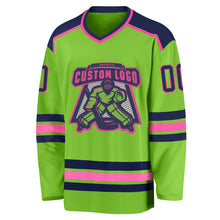 Load image into Gallery viewer, Custom Neon Green Navy-Pink Hockey Jersey