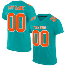 Load image into Gallery viewer, Custom Aqua Orange-White Mesh Authentic Football Jersey