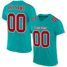 Load image into Gallery viewer, Custom Aqua Red-White Mesh Authentic Football Jersey