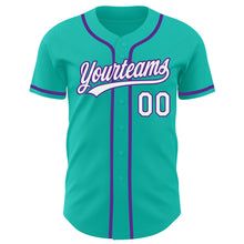 Load image into Gallery viewer, Custom Aqua White-Purple Authentic Baseball Jersey