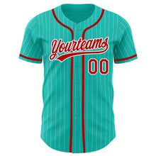 Load image into Gallery viewer, Custom Aqua White Pinstripe Red Authentic Baseball Jersey