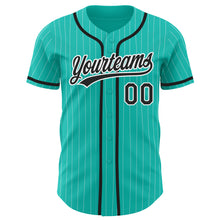 Load image into Gallery viewer, Custom Aqua White Pinstripe Black Authentic Baseball Jersey