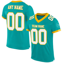 Load image into Gallery viewer, Custom Aqua White-Gold Mesh Authentic Football Jersey