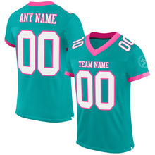 Load image into Gallery viewer, Custom Aqua White-Pink Mesh Authentic Football Jersey