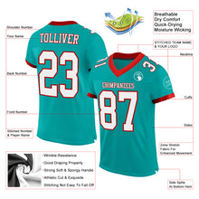 Load image into Gallery viewer, Custom Aqua White-Red Mesh Authentic Football Jersey