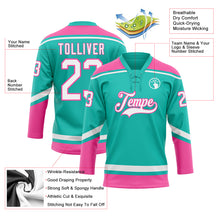Load image into Gallery viewer, Custom Aqua White-Pink Hockey Lace Neck Jersey