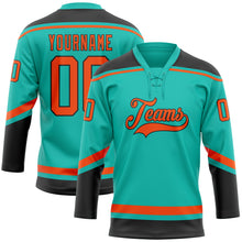 Load image into Gallery viewer, Custom Aqua Orange-Black Hockey Lace Neck Jersey