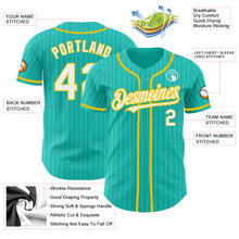 Load image into Gallery viewer, Custom Aqua White Pinstripe White-Yellow Authentic Baseball Jersey