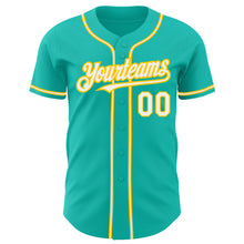 Load image into Gallery viewer, Custom Aqua White-Yellow Authentic Baseball Jersey
