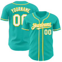 Load image into Gallery viewer, Custom Aqua White-Yellow Authentic Baseball Jersey