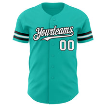 Load image into Gallery viewer, Custom Aqua White-Black Authentic Baseball Jersey