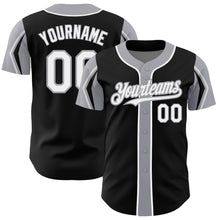 Load image into Gallery viewer, Custom Black White-Gray 3 Colors Arm Shapes Authentic Baseball Jersey