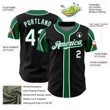 Load image into Gallery viewer, Custom Black White-Kelly Green 3 Colors Arm Shapes Authentic Baseball Jersey