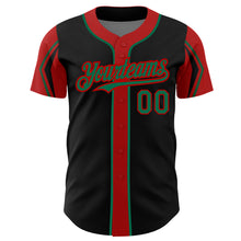 Load image into Gallery viewer, Custom Black Kelly Green-Red 3 Colors Arm Shapes Authentic Baseball Jersey